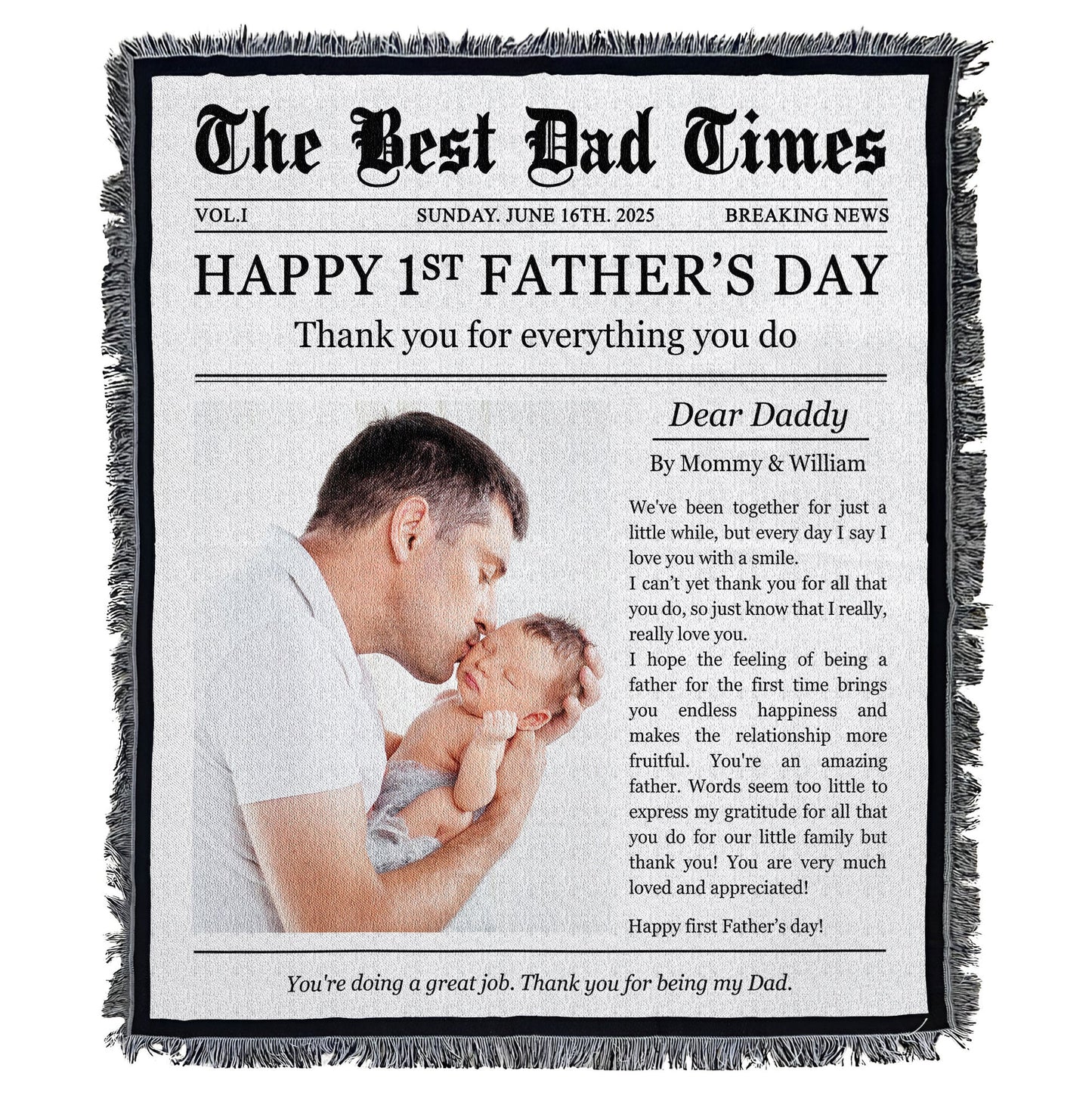 Happy 1st Father's Day Thank You For Everything - Personalized Photo Woven Blanket