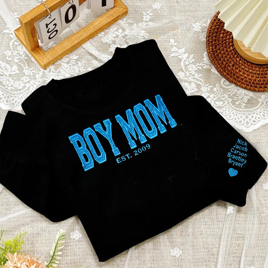 Custom Embroidered Boy Mom Glitter Vinly Sweatshirt Hoodie