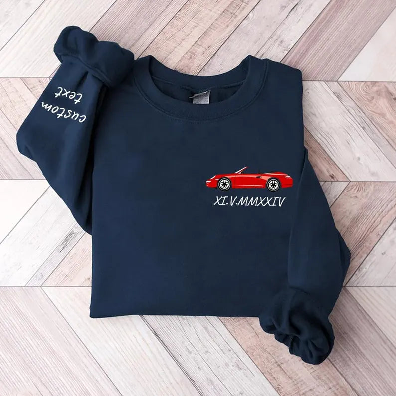 Personalized Printed Custom Car Art Sweatshirt, Custom Vehicle Sweater, Personalized Dad Gift