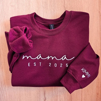 Custom Mom Sweatshirt and Hoodie, Embroidered Name on Sleeve, Best Gift for Mom