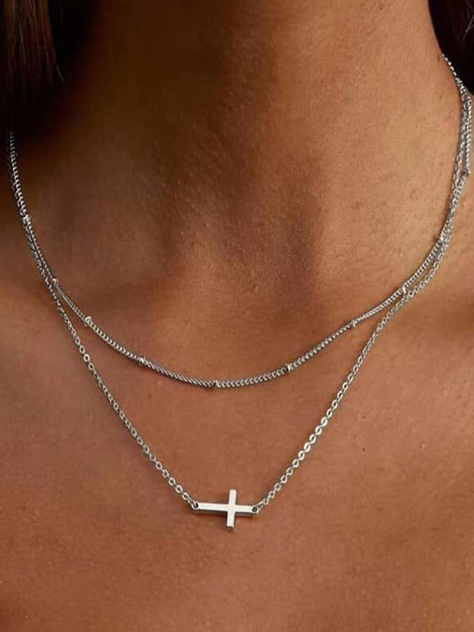 Women's  Double Vintage Fashion Alloy Cross Necklace