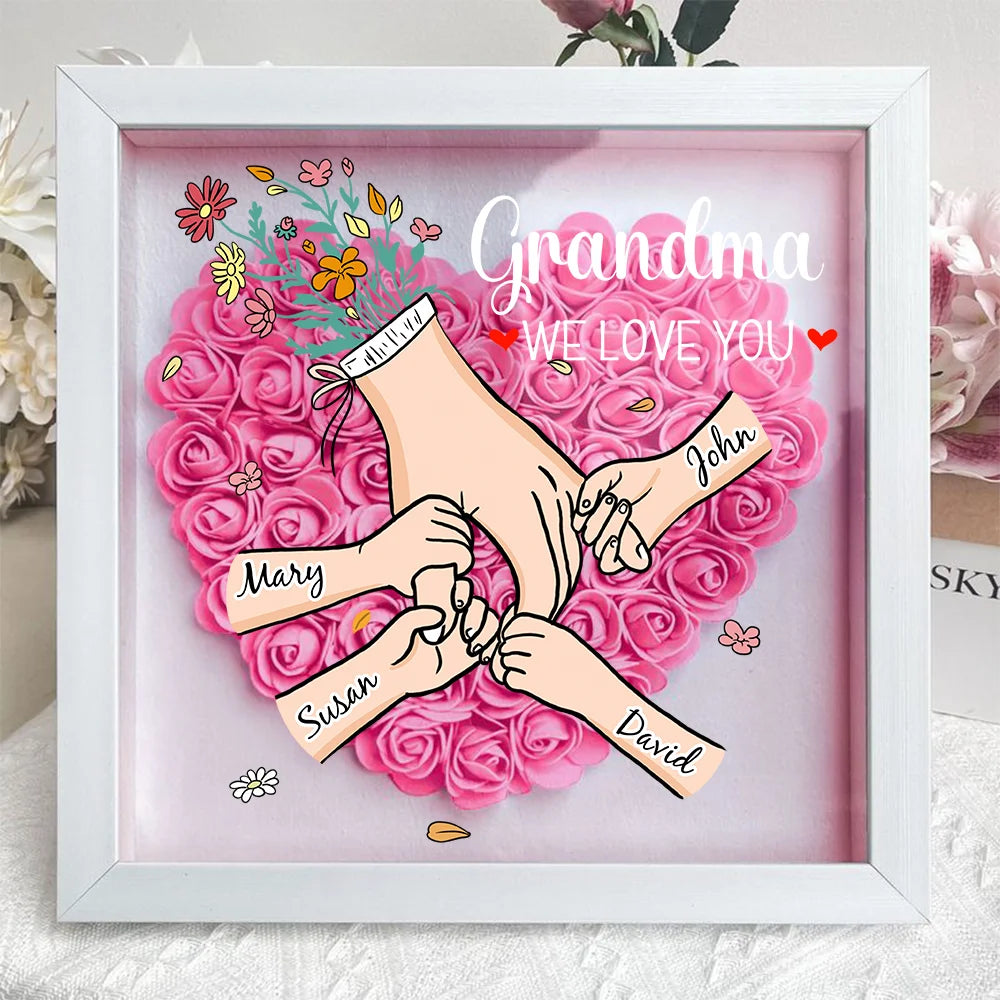 Family Love Blooms Forever – Personalised Mom & Grandma Flower Shadow Box with Names