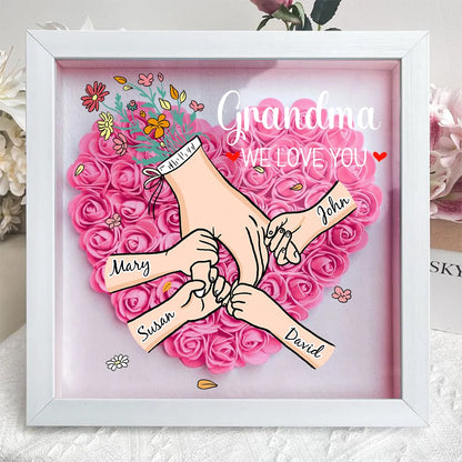 Family Love Blooms Forever – Personalised Mom & Grandma Flower Shadow Box with Names