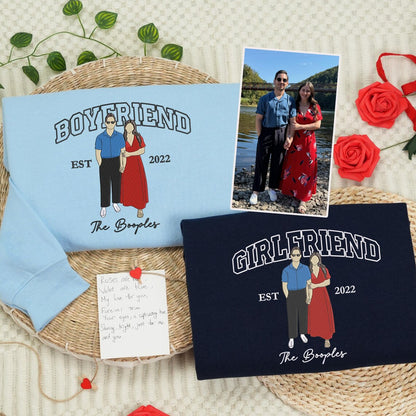 Loversdovey Personalized Embroidered Photo Couple Boyfriend and Girlfriend Matching Sweatshirts