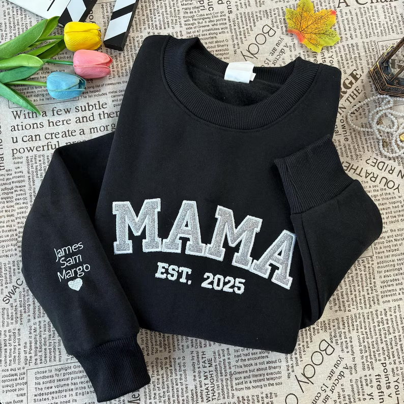 Custom Applique Glitter Embroidery Mom Sweatshirt - Mother's Day Gift