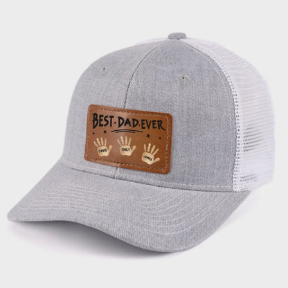 Best Dad Ever, Stamped With Love - Family Personalized Custom Leather Patch Hat - Father's Day, Gift For Dad, Grandpa