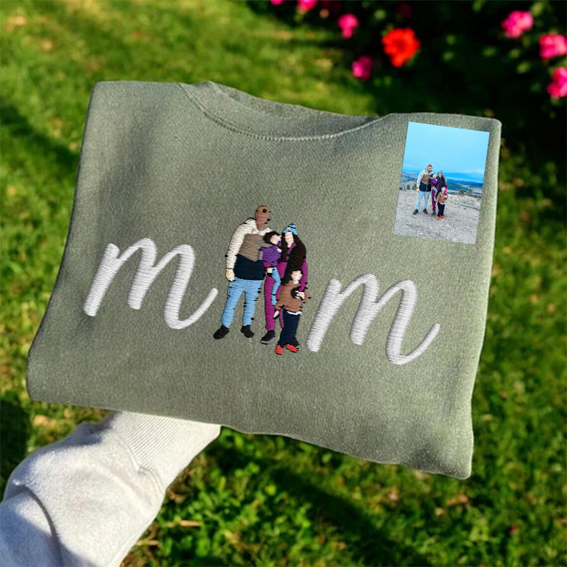 Custom Mum in Family Portrait Photo Full Embroidered Sweatshirt