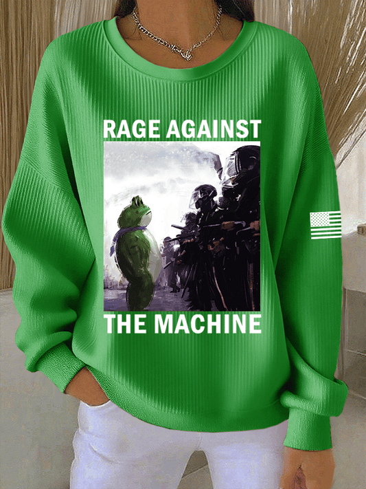 Women's FDT Print Knit Crew Neck Long Sleeve Top