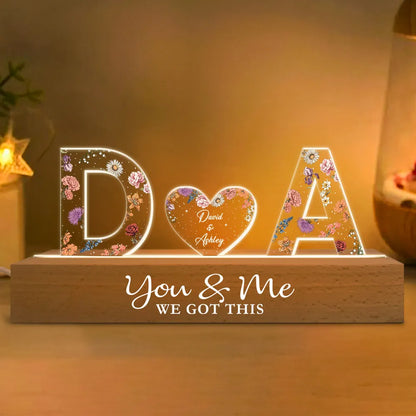 Couple Initials Floral Theme Anniversary Gift Personalized Acrylic Block LED Night Light