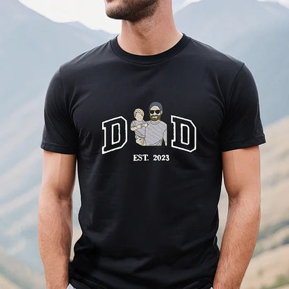 Custom Dad Shirt - Embroidered Portrait Shirt with Photo - Unique Gift for Dad and Family