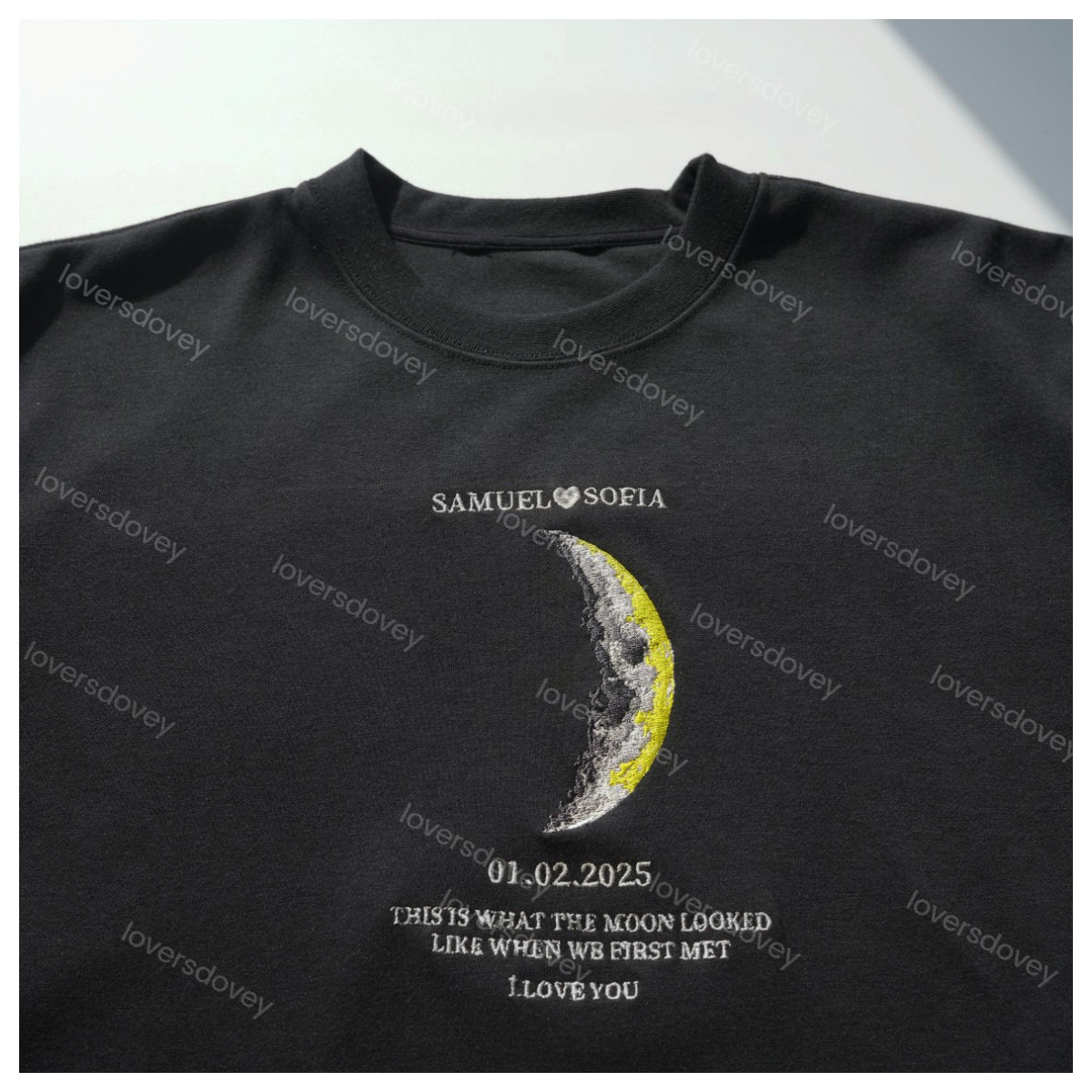 Loversdovey For Couples - Custom Couple Art Embroidered Sweatshirt/ REAL MOON PHASE