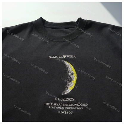 Loversdovey For Couples - Custom Couple Art Embroidered Sweatshirt/ REAL MOON PHASE