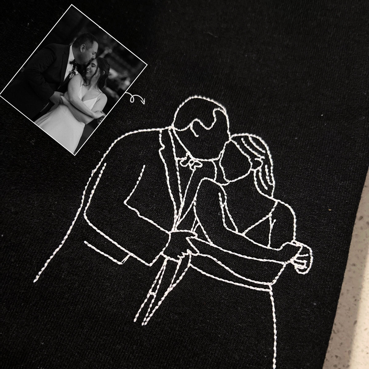 Custom Outline Embroidered Portrait from Photo-Matching Couple Hoodie