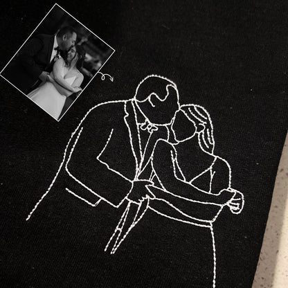 Custom Outline Embroidered Portrait from Photo-Matching Couple Hoodie