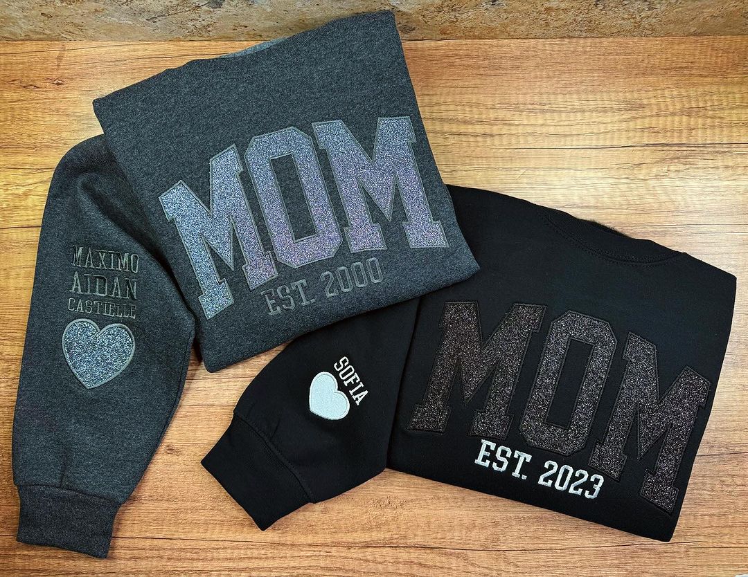 Custom Applique Glitter Embroidery Mom Sweatshirt - Mother's Day Gift