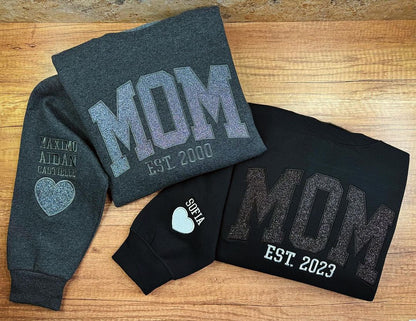 Custom Applique Glitter Embroidery Mom Sweatshirt - Mother's Day Gift