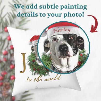 Custom Personalized Dog Christmas Pillow, Custom Joy to the World Dog Pillow, Christmas Pet Gift