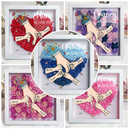 Family Love Blooms Forever – Personalised Mom & Grandma Flower Shadow Box with Names