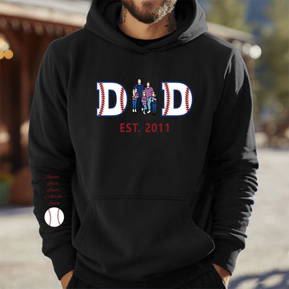 Personalized Embroidered Baseball Hoodie Sweatshirt With Kid's Names For Dad