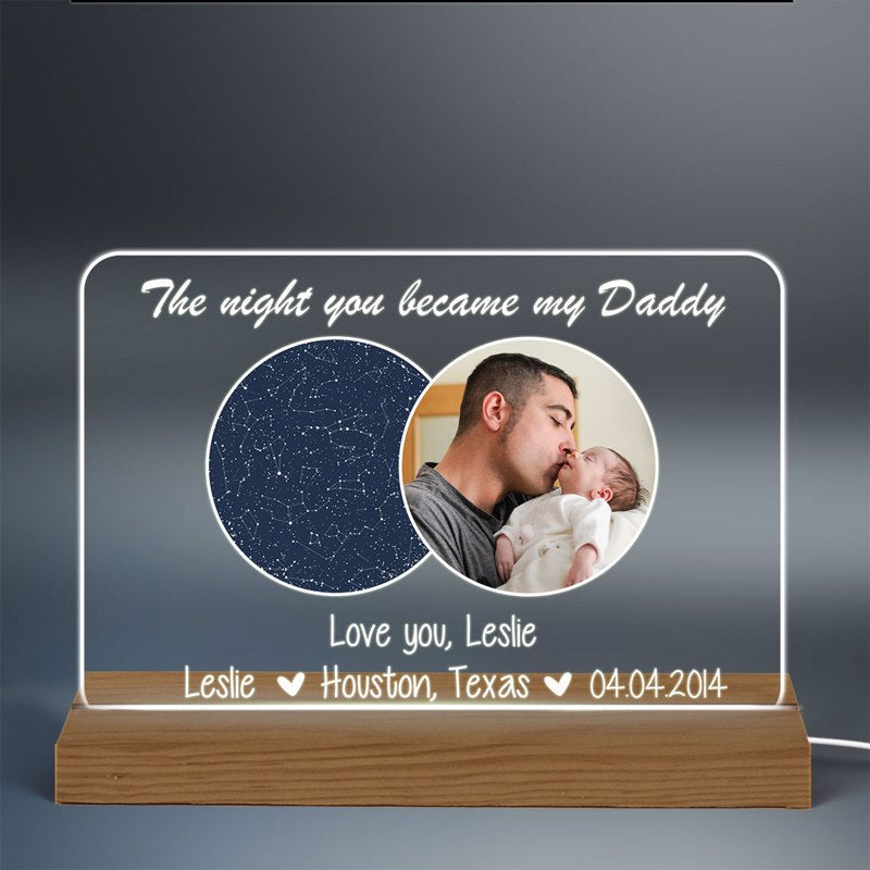 Personalized Star Map Photo LED Night Light, The Night You Became My Dad