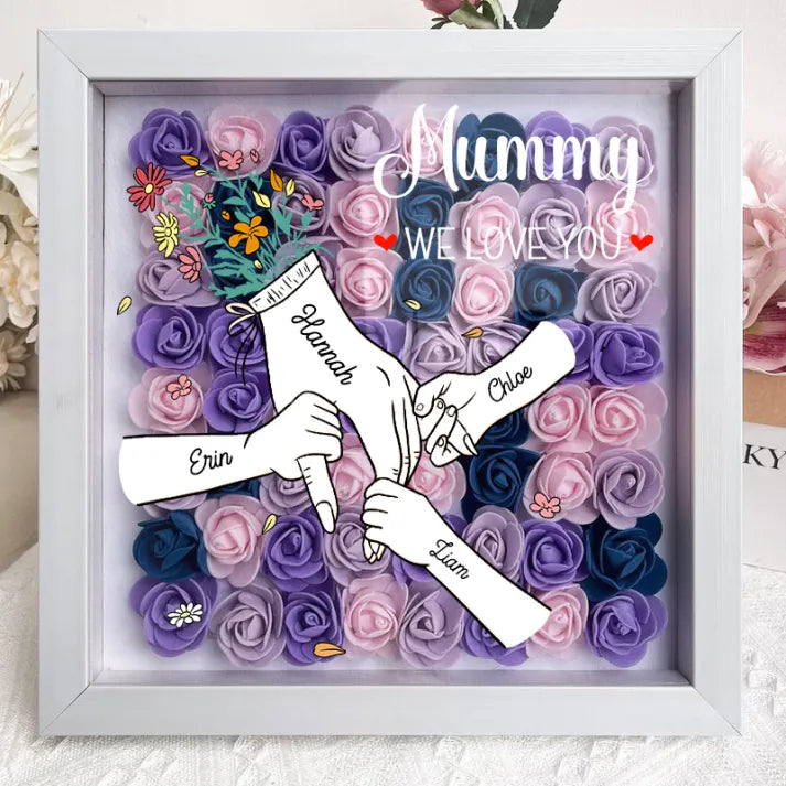 We Love You Mommy Hand Holding - Personalized Flower Shadow Box