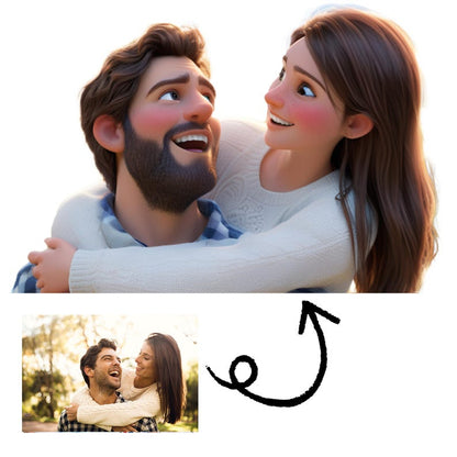 Couple Romantic Love Custom Flower Cartoon Portrait LED Night Light, Birth Month Flower, Thoughtful Valentine's Day Gift for her, Gift for him