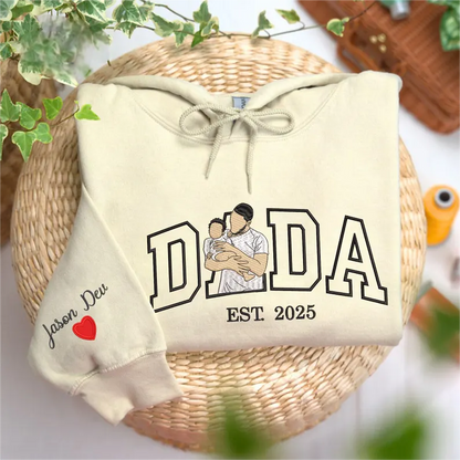 Custom Dada Portrait Embroidered Sweatshirt with Kids' Names on Sleeve – Father's Day Gift