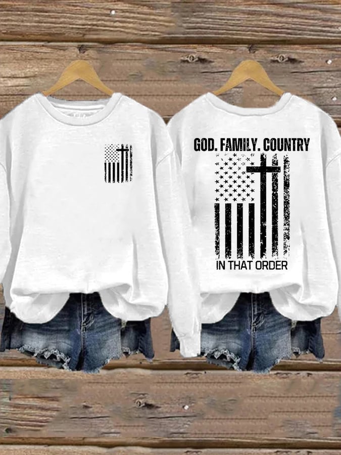 Women's God Family Country In That Order Printed Sweatshirt