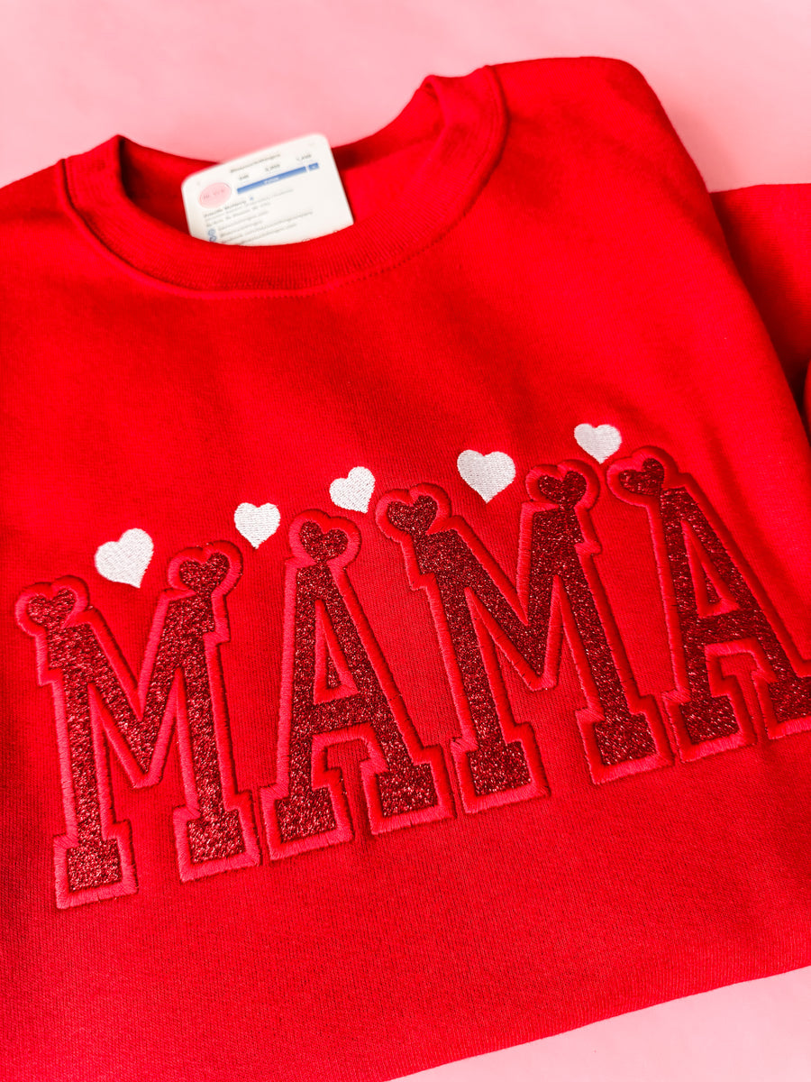 Embroidered Heart Mom Sweatshirt With Child's Name On The Sleeve