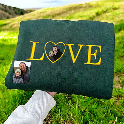 Loversdovey Personalized Embroidered Photo Family LOVE Crewneck/Hoodie/T-shirt