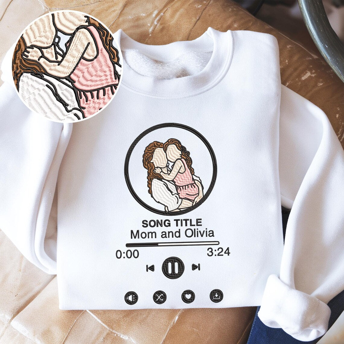 Embroidered Music Photo Sweatshirt, Embroidered Portrait Photo Shirt