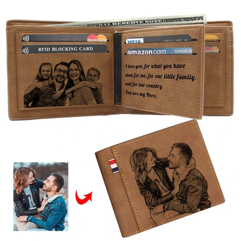 Personalized 3-Side Engraved Wallet – Custom Photo & Text Gift for Him | Father's Day, Birthday, Anniversary