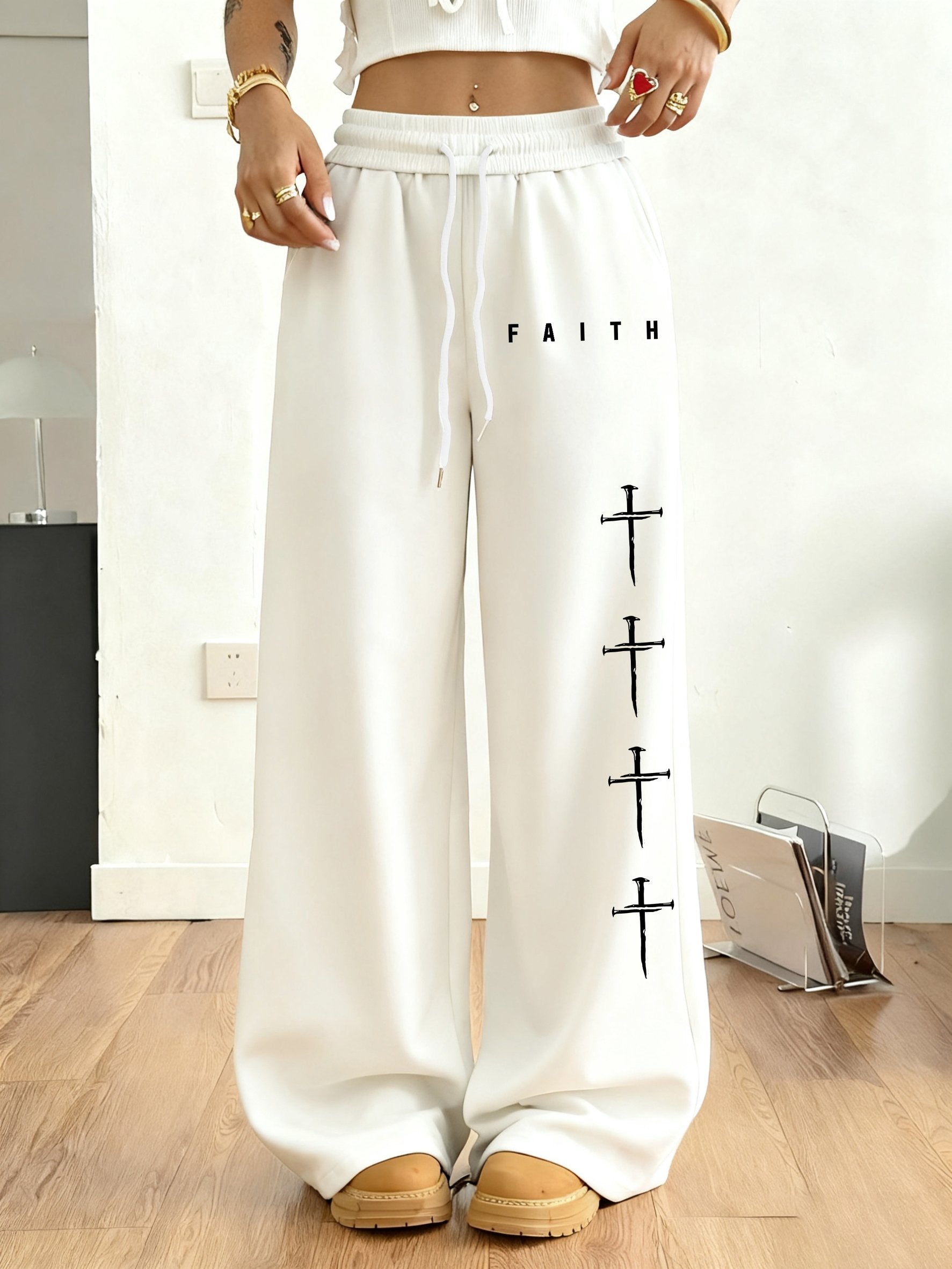 Women's Faith Cross Print Casual Sweatpants