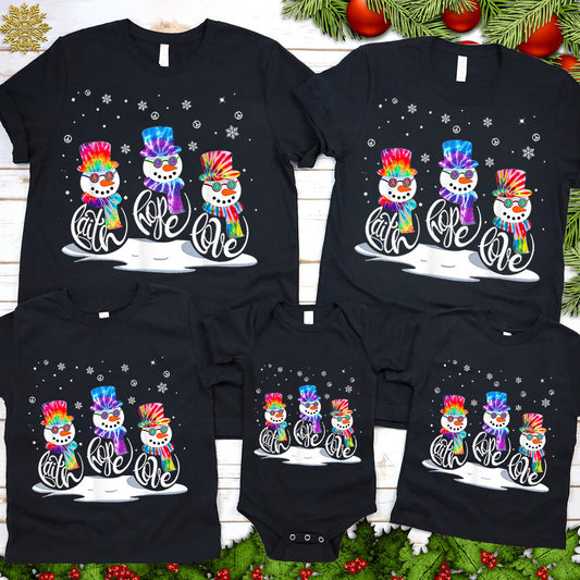 Christmas Faith Hope Love Snowman Family Matching Shirts