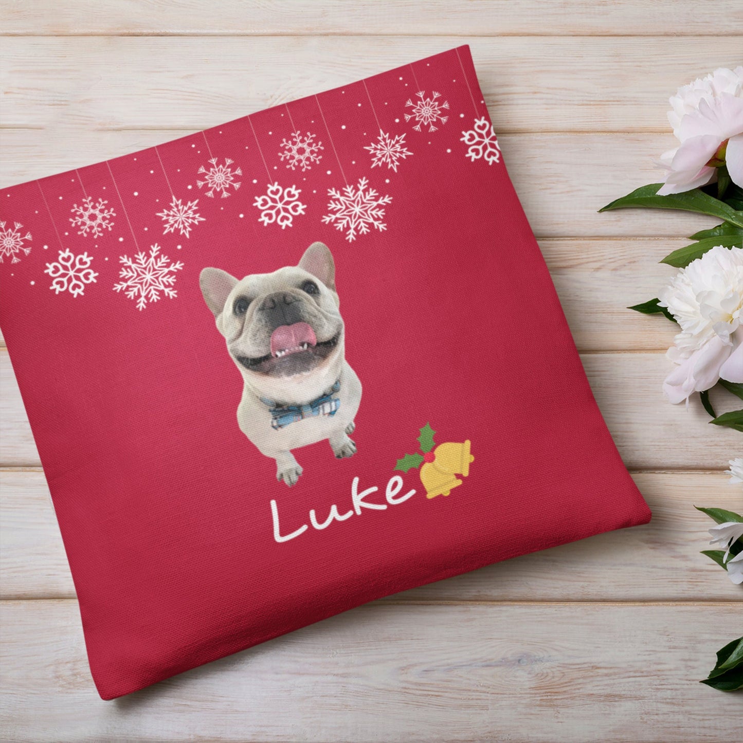 Custom Dog Photo Christmas Pillow With Name Christmas Pillow Gift