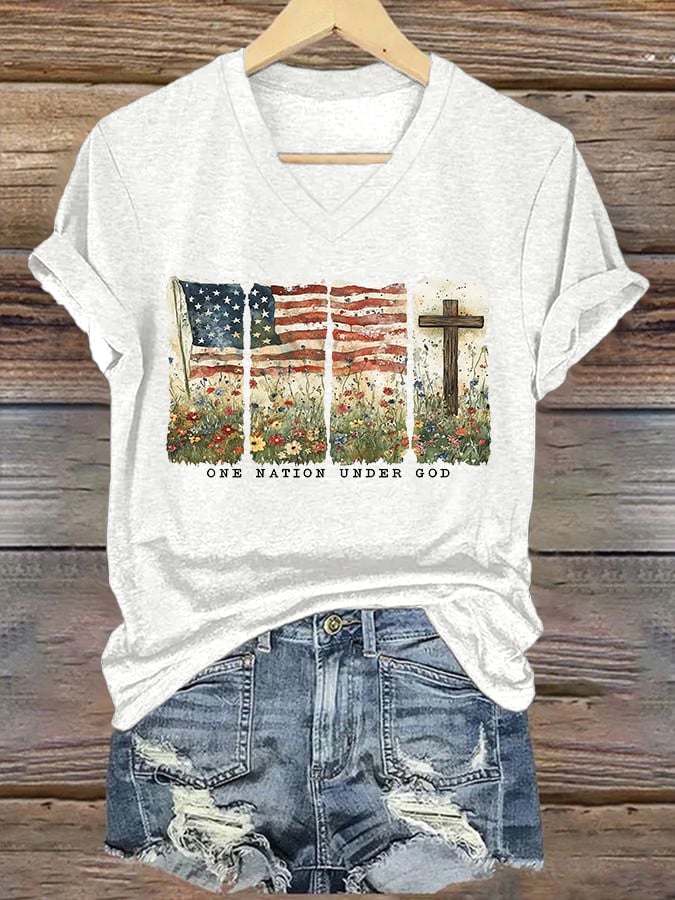 Women'S Casual One Country Under God Faith Graphic Print Short Sleeve T-Shirt