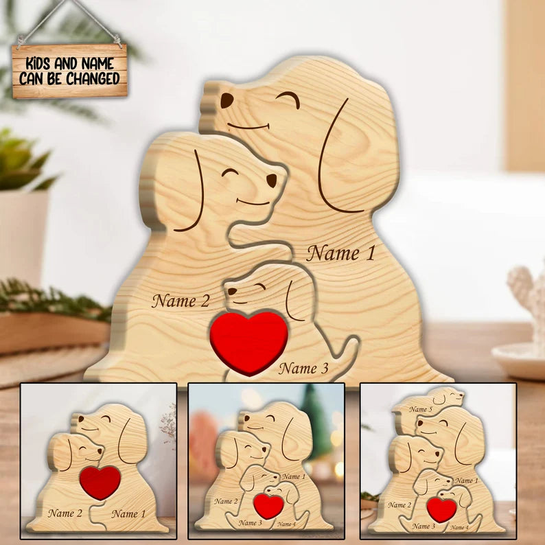 Personalized Wooden Dog Family Puzzle, Family Home Decor