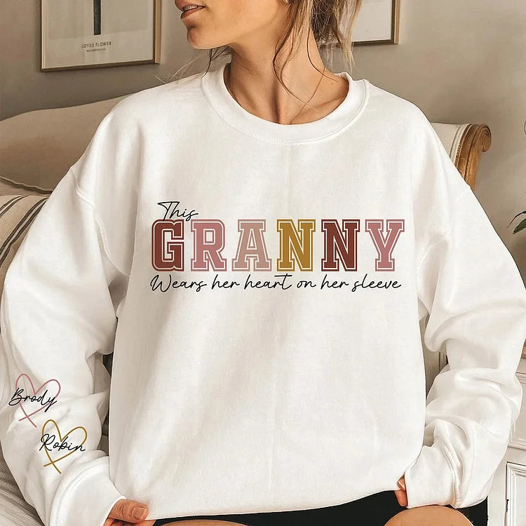 🔥For Mom🔥Personalized MAMA Wears Her Heart On Her Sleeve Sweatshirt(Buy 2 Free Shipping)