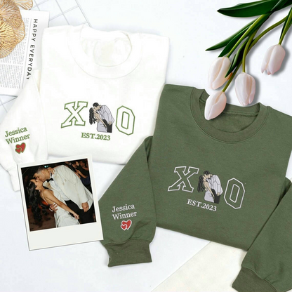 Loversdovey Customized Couples Hoodies | Embroidered Couple Portrait Matching Sweatshirt | Husband Wife Hoodies