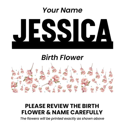 Custom Flower Printed LED Night Light, Birth Month Flower, Custom Name, Gift For Her