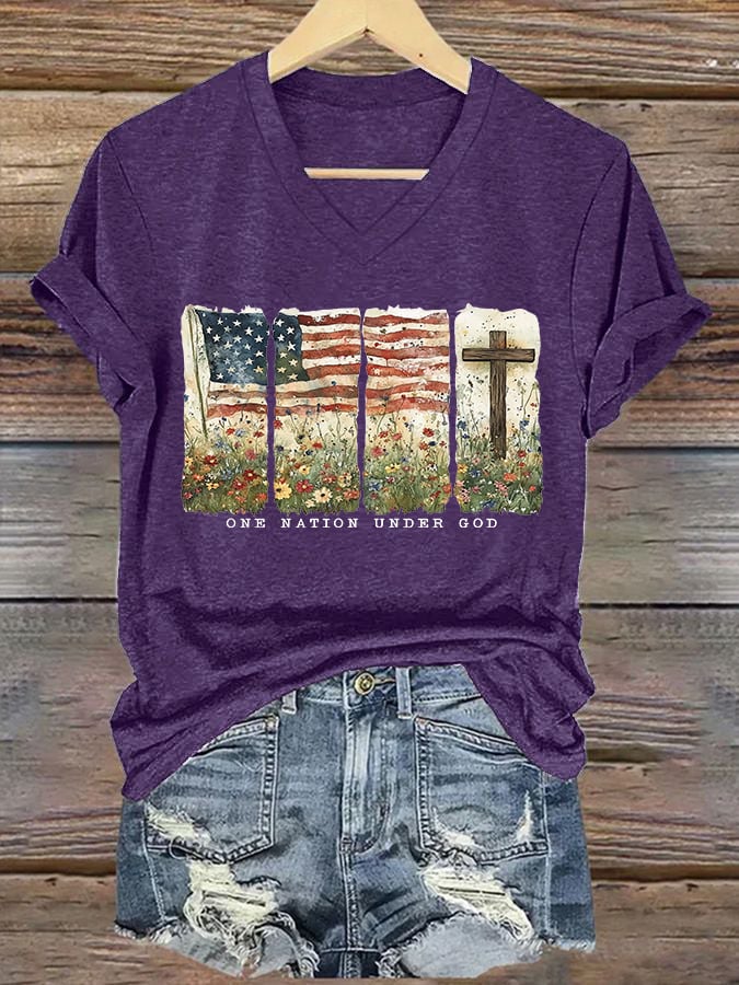 Women'S Casual One Country Under God Faith Graphic Print Short Sleeve T-Shirt