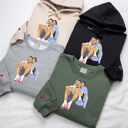 Custom Embroidered Portrait Sweatshirt – Personalized Photo & Roman Numerals