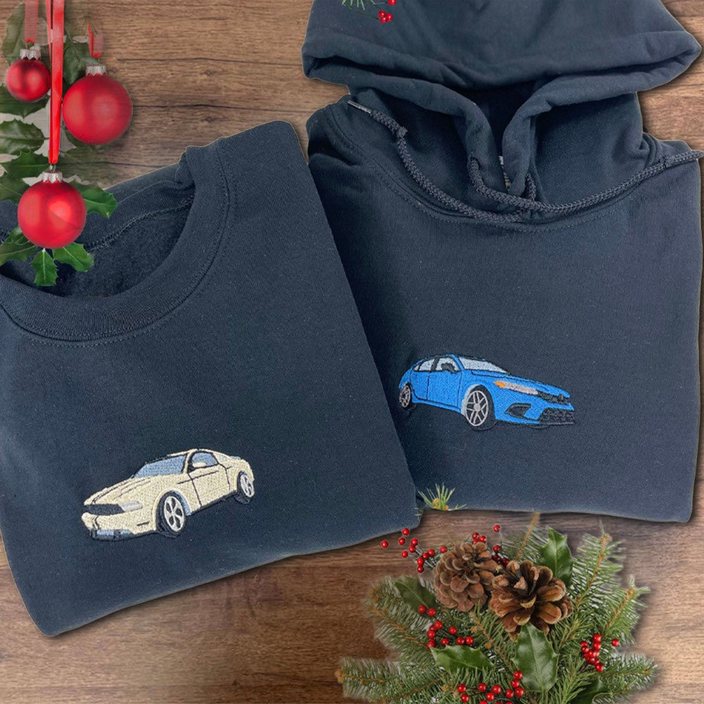 Custom Embroidered Car Sweatshirt for Boyfriend Car Lover Gift Christmas Gifts for Him