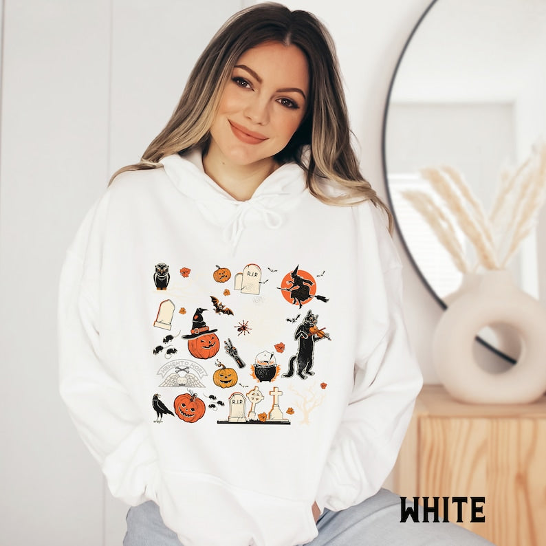 Custom Embroidered Halloween Spooky Season Womens Doodles Sweatshirt | Halloween Gift