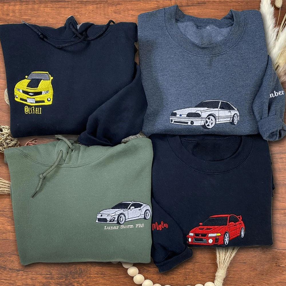Custom Car Photo Embroidered Hoodie for Him Unique Gifts for Boyfriend Husband Christmas Gift for Car Lovers