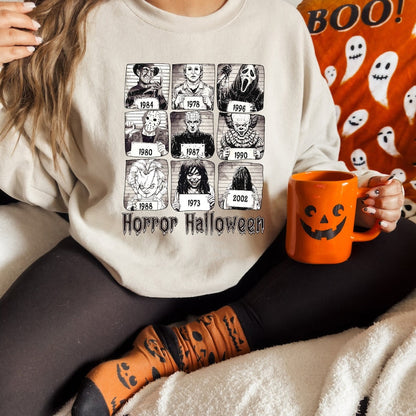 Custom Embroidered Halloween Horror Movie Killers Mugshot Sweatshirt | Halloween Gift