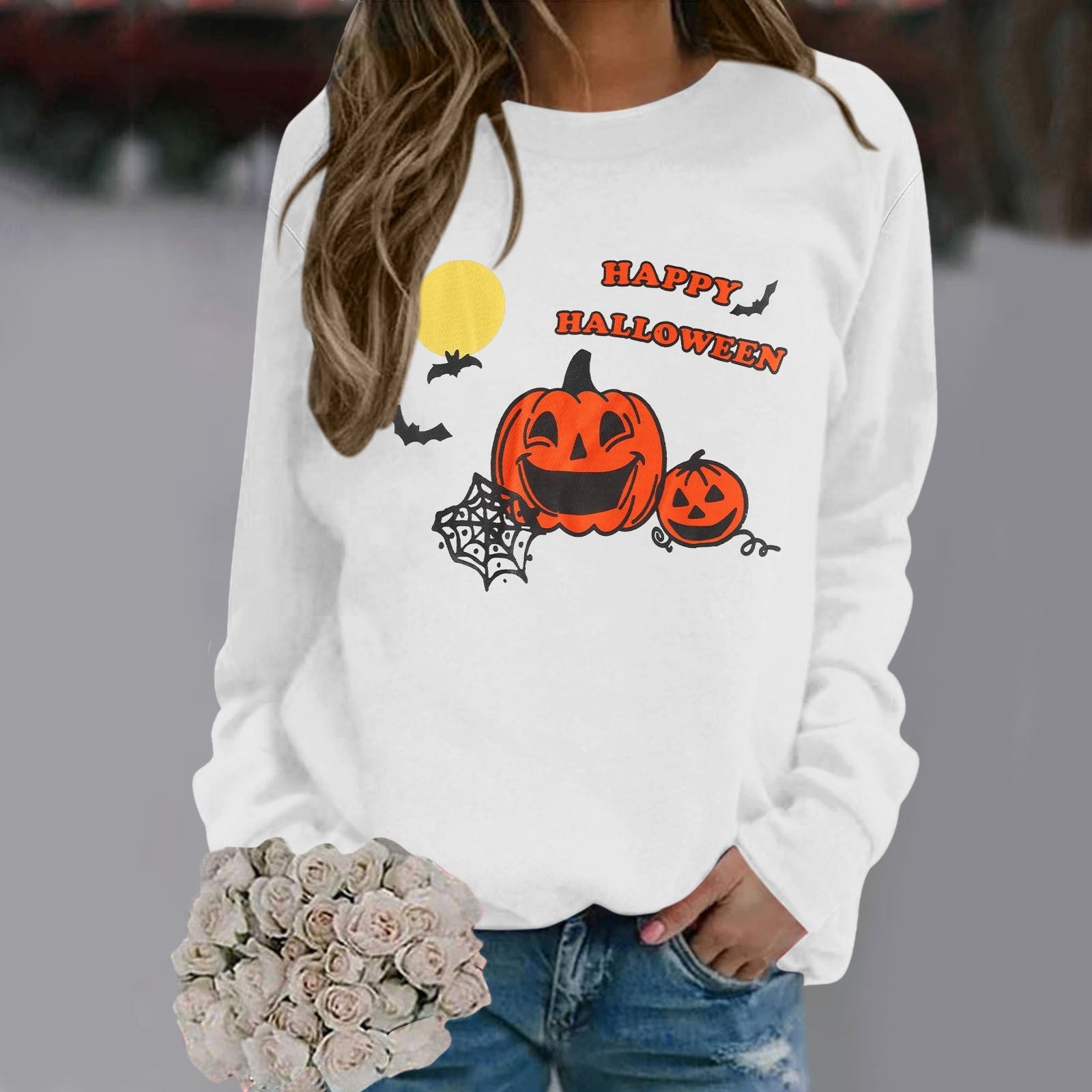 Custom Embroidered Halloween Pumpkin Print Sweatshirt | Halloween Gift