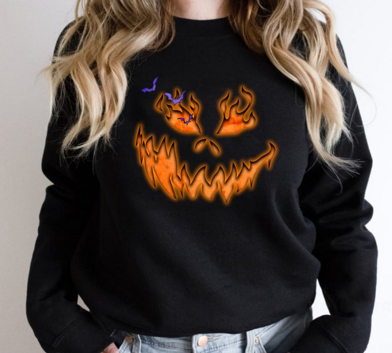 Custom Embroidered Halloween Spooky Pumpkin Face Sweatshirt | Halloween Gift