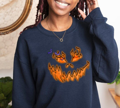 Custom Embroidered Halloween Spooky Pumpkin Face Sweatshirt | Halloween Gift