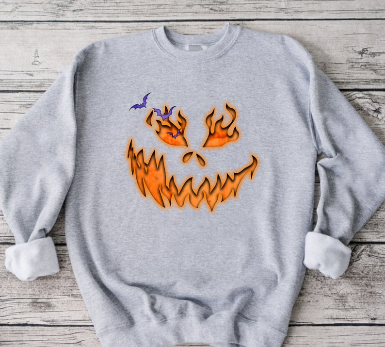 Custom Embroidered Halloween Spooky Pumpkin Face Sweatshirt | Halloween Gift